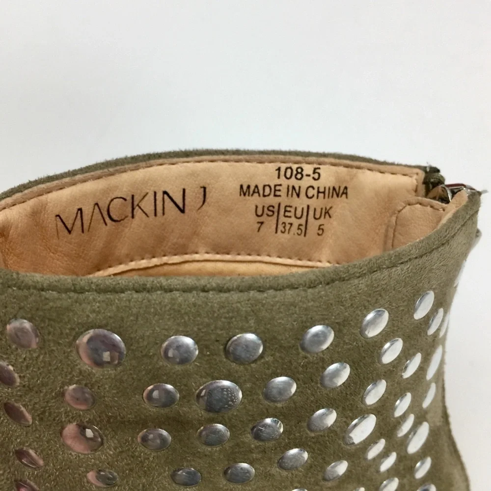 Mackin J Khaki Silver Studded Booties Size 7